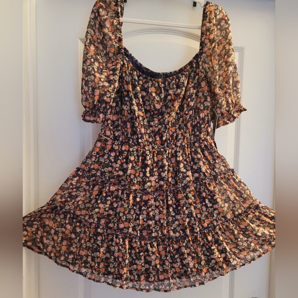 Trixxi Floral Mini Dress - Navy and Marigold